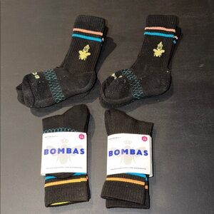 Bombas Black Crew Socks with Colorful Stripes